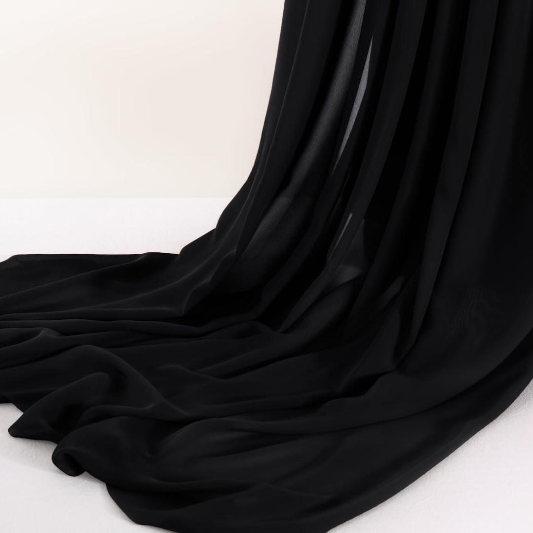 MLMC Black Chiffon Fabric by The Yard Pre-Cut Sheer Chiffon Arch Fabric 5 Yards Airy Continuous Draping Panels 60 inch Wide for Wedding Backdrop Craft Ceiling Decor