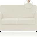 WEERRW Velvet Couch Covers for 2 Cushion Couch Sofa - High Stretch Luxury Velvet Plush 3 Pieces Sofa Slipcovers with Elastic Bottom, Furniture Protector for Pets, Machine Washable, Ivory, Medium