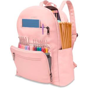 Olikraft Travel Crochet Bag Organizer Backpack - Crochet Yarn Bag, Knitting Bags and Totes, Yarn Bags for Crocheting on the Go (Pink)