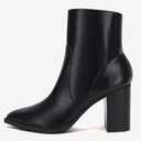 LAICIGO Women's Pointed Toe Ankle Boots Chunky Stacked Heel Side Zipper Faux Leather Ankle Booties, Black, Size 8