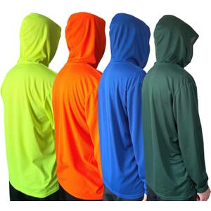 Men UPF 50+ Sun Protection Breathable T Shirt Long Sleeve Workout T-Shirts with Hood (Medium, 4pcs Mix (Yellow/Orange/Blue/Green))