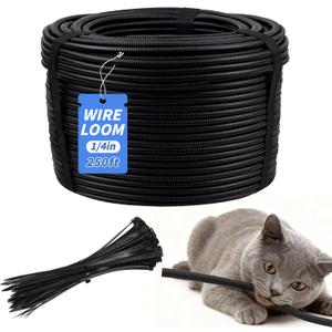 250FT Split Wire Loom Tubing, 1/4 Inch Wire Protector Tubing, Automotive Wire Flexible Conduit Cord Covers with 20 Cable Ties for Automotive Marine RV Agriculture Electrical Cable Protection