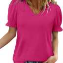 CRAZY GRID Women's Summer Tops Ruffle Short Sleeve 2026 Casual Knit Loose Fit T-Shirt S