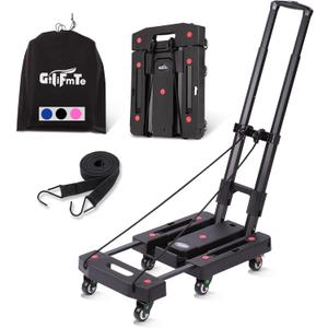 Folding Hand Truck Dolly for Moving,500LB Heavy Duty Luggage Cart,6 Wheels Collapsible Dolly with 2 Brake,Extendable Utility Dolly Platform Cart with 3 bungee cords,Black Portable Moving Cart