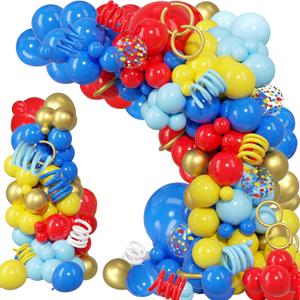 PERPAOL 150 pcs Red Yellow Blue Balloons Garland, Latex Metallic Mixed Confetti Balloons for Birthday, Shower, Carnival, Circus, Party Decoration