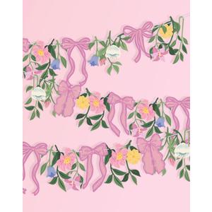 Wildflower Party Decorations, Floral Banner with Pink Bows, Colorful Double-Sided Paper Flower Garland for Birthday Coquette Bridal Baby Shower Garden Party Wedding