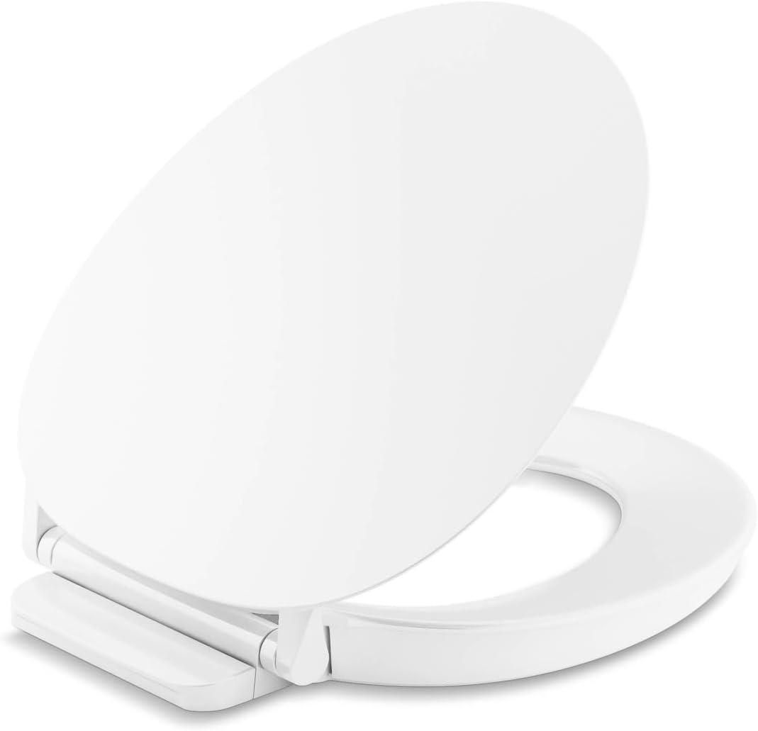 KOHLER 57778-WCF-0 Cymbal Ready Latch Quiet-Close Soft Close Toilet Seat Round, Flexible CoreFlex Material, Wider Toilet Seat Surface, Home Essentials, White