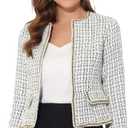 Allegra K Women's Plaid Tweed Blazer Long Sleeve Open Front Work Office Short Jacket, XS