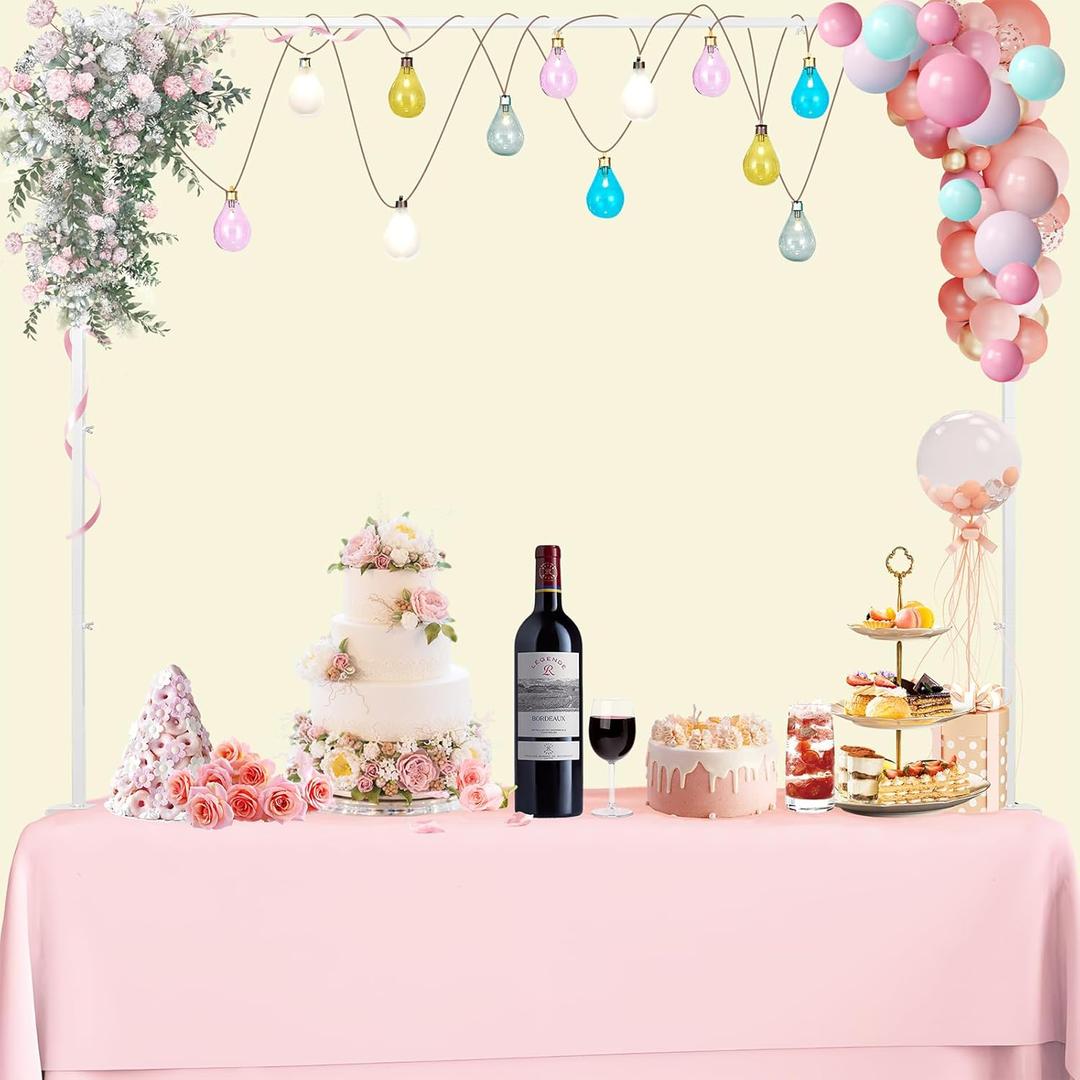 Over The Table Rod Stand with Clamps, White 33"-100" Length Adjustable Table Arch Stand Balloon Flower Decor Matel Arch Stand for Wedding Halloween Birthday Party Birthday Christmas Baby Shower Decor