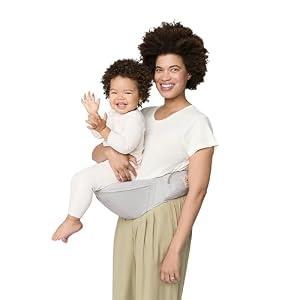 Ergobaby Lift Hip Seat Baby Carrier for Babies and Toddlers 6-48 Months (17-45 lbs) - Ergonomic Baby Carrier with Storage Pockets, Hip-Healthy Positioning - Pearl Grey