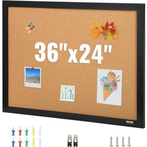 VEVOR 24 x 36 Cork Board, Large Bulletin Board with Black MDF Frame, Wall Mounted Pin Board for Office, School and Home Decor, Hanging Message Board for Pictures and Notes, 10 Push Pins Included