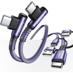 AINOPE USB C Cale for iPhone 16 Charger Cord, 60W 4 in 1 Charging Cable for iPad and USB C Devices, Right Angle Type C Cord Carplay Cable Fit iPhone 16 Pro Series, 2 Pack 6.6Ft Purple