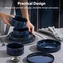 LIANYU Dinnerware Sets with Pasta Bowls for 4, 16 Piece Dishes Plates and Bowls Set, Microwave & Dishwasher Safe Ceramic Stoneware, Scratch Resistance Dinner Salad Plates, Twilight Blue