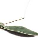 9" Length Incense Stick Holder with 3 Holes, White Porcelain Incense Tray Ash Cather for Spa, Meditation Room, Yoga, Home, Office (Green)