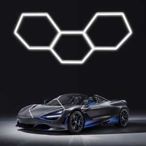 LZHOME LED Hexagon Garage Lights: 15900LM Super Bright 3 Hexagon LED Lights Car Detailing Hexagonal Light for Garage Workshop Warehouse Basement Gym (White)