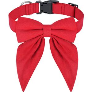 Malier Christmas Dog Collar with Bow tie, Classic Red Plaid Dog Christmas Collars for Girl and Boy, Cute Adjustable Holiday Puppy Collars for Small Medium Large Dogs Cats (Red, Large)