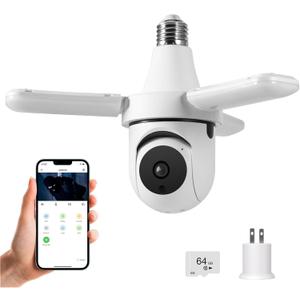 TOWODE Light Bulb Security Camer,LED Light Bulb Camera 3MP HD Smart Garage Security Camera with AI Human Detection,Two-Way Audio,Color Night Vision,Compatible with Alexawith 64G TFcard (1P-White)