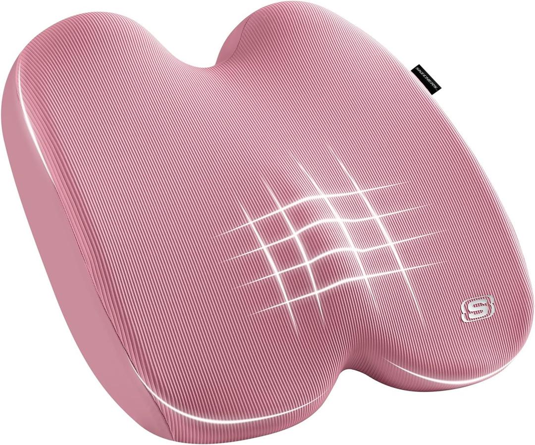 Skechers Seat Cushion, Ergonomic Memory Foam Cushion for Long Sitting Hours on Office & Home Chair, Car Seat Cushion for Sciatica, Coccyx Cushion,Pink