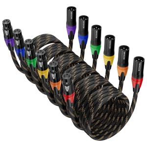 BEZOKABLE 50ft 6 Pack Nylon Braided XLR Cable - Male to Female, Compatible with Microphones, Mixers, Speakers and More