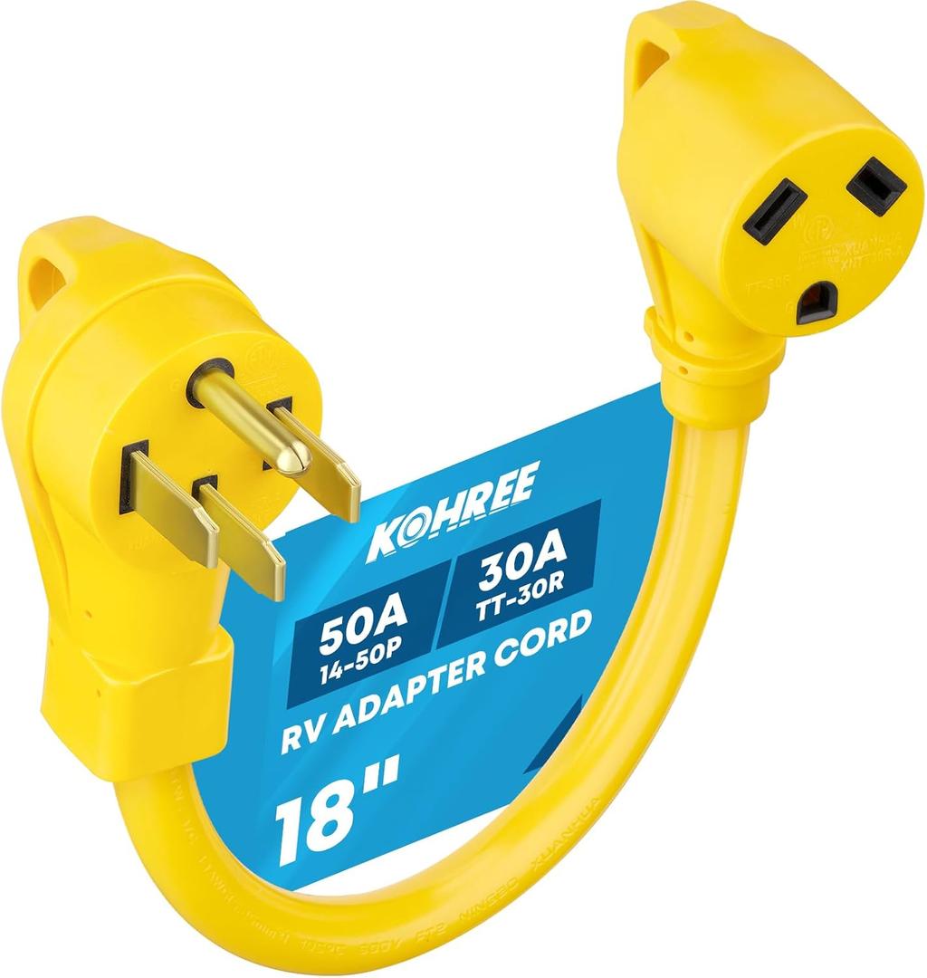 Kohree 50 Amp to 30 Amp RV Adapter 18", Heavy Duty RV Dogbone Electrical Plug Adapter with Grip Handle, NEMA 14-50P to NEMA TT-30R, 125V/3750W, ETL Listed