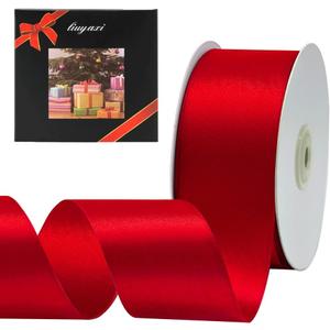LIUYAXI Hot Red Double Faced Satin Ribbon, 2" X Continuous 50 Yards, Fabric Ribbon Use for Bows Bouquet,Christmas Gift Wrapping,Floral Arrangement