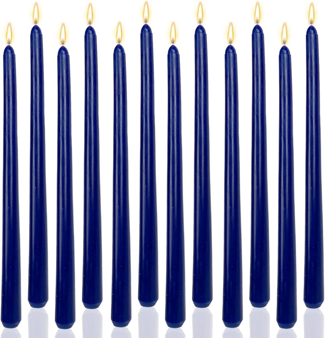 Navy 12 Inch Taper Candles Unscented Smokeless Long Tall Tapered Candle for Candlesticks Sticks Wedding Advent Home Decor Dinner ChristmasSet of 12
