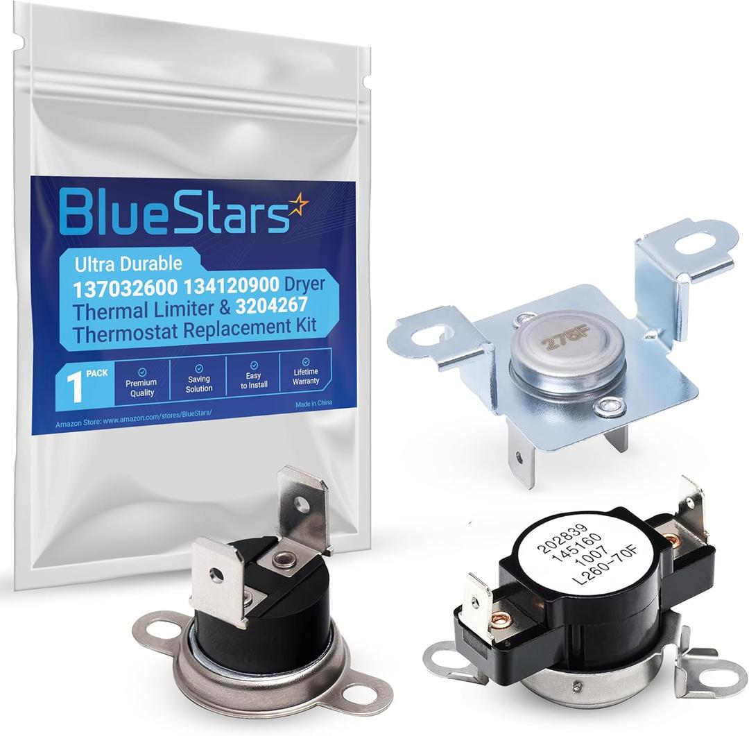 BlueStars Ultra Durable 137032600 134120900 Dryer Thermal Limiter & 3204267 Thermostat Replacement Kit - Compatible with Frigi.daire & Kenmore Dryers - Replace 3205659 1489053 AP4368739