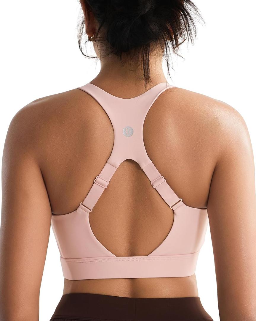 RUNNING GIRL Adjustable Straps High Impact Sports Bra for Women,High Support Workout Sports Bras with Sewn in Pads (Pink, XL)