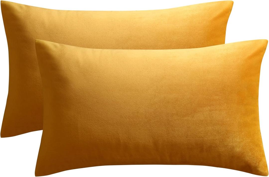 JUSPURBET Gold 16x24 inch Pillow Cover Set of 2 Soft Decorative Lumbar Velvet Throw Pillow Cases for Couch Bed Sofa Zippered Closure Luxurious Velvet Fabric Machine Washable Home Decor