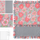Chumia 1 Pc DIY Tie Blankets Fleece Kit No Sew Blanket Kit Include 50x60 Inch Pink Flowers No Sew Fleece Fabric and Ruler Template DIY Throw Making for Bed Couch