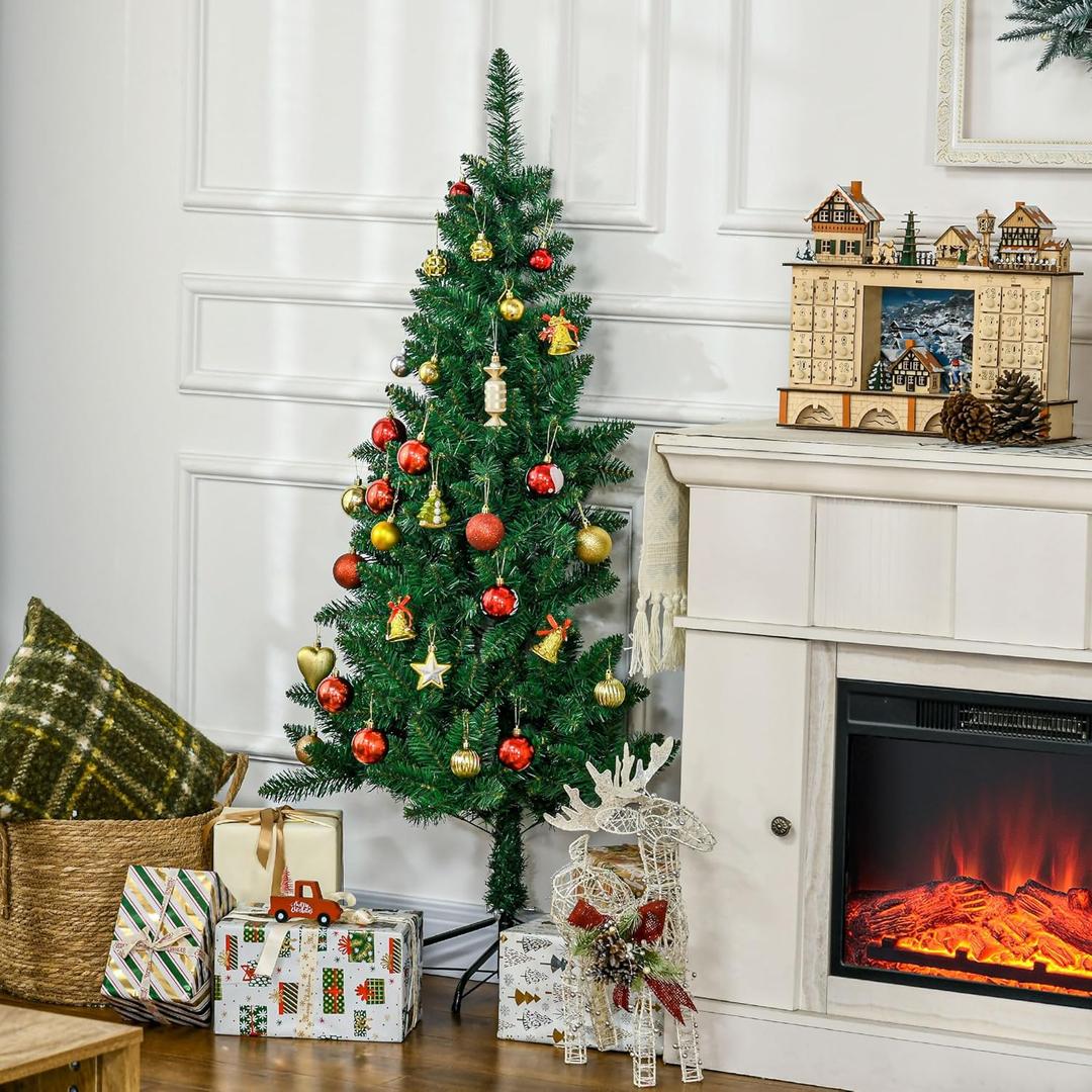 HOMCOM 5ft Half Artificial Christmas Tree Holiday Dcor with 229 Branches, Auto Open, Steel Base, Green