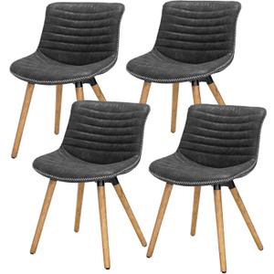 Side Chair Dining Chair Set of 4 with Solid Wood Legs for Kitchen Living Dining Room Bedroom Indoor Outdoor, Modern Industrial Faux Leather Lounge Side Chairs (Set of 4, Black), 0344-2