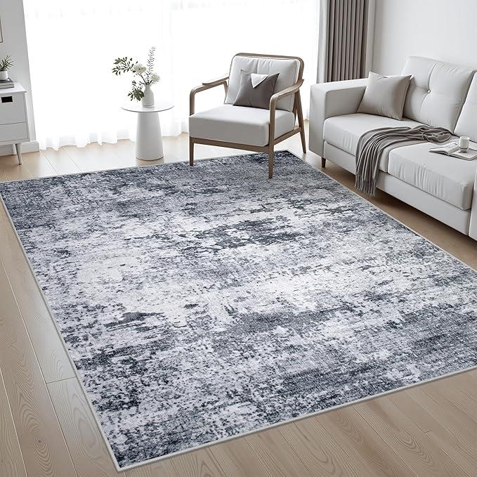 Area Rugs Living Room Rug - 5x7 Washable Modern Abstract Soft Neutral Non-Slip Carpet Large Indoor Floor Thin Carpets for Bedroom Dining Room Farmhouse Nursery Home Office Brown Black Grey