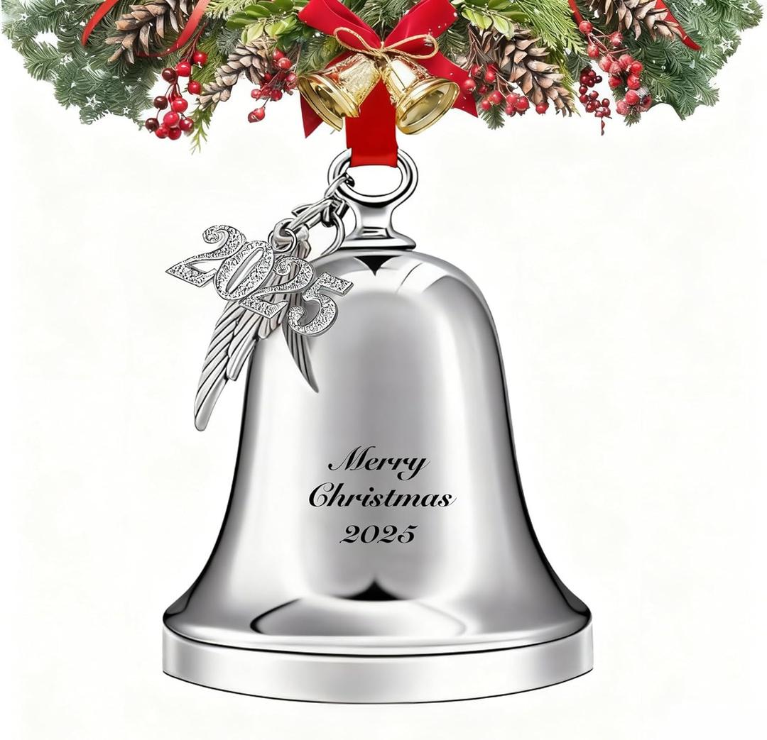 Christmas Bell Ornament 2025, Angel Sleigh Bell, Home Bells Decor Silver Decorative Bell for Tree (Silver Merry Christmas) Christmas Bell Ornament 2025, Angel Sleigh Bell, Home Bells Decor Silver Decorative Bell for Tree (Silver Merry Christmas)