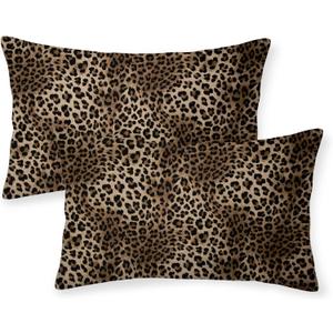 Leopard Print Pillow Covers 12x20 Set of Brown Animal Skin Cheetah Print Throw Pillow Covers Outdoor Decor, Abstract Modern Bohemian Farmhouse Linen Decorative Cushion Cover for Sofa Couch