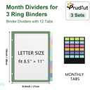 36 Pcs/3 Set 12 Tabs Binder Dividers with Colored Tabs, Clear Tab Notebook Divider Page Binder File Dividers, Letter Size (Colorful)