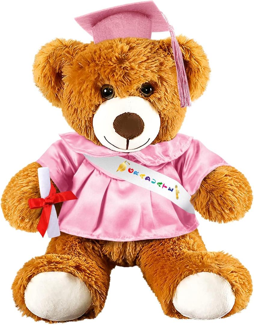 Foilswirl Graduation Bear 2026 with Gown Cap Tassel 9 Pink Graduation Stuffed Animal Plush Bear Toy for Class of 2026 Prek Preschool Kindergarten High School College Graduate Gift