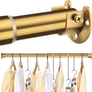 FIRJOY Closet Rods for Hanging Clothes - Heavy Duty, Length Adjustable (#2 Gold, 18.5" - 28")