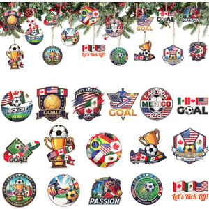 Blueweenly 32 Pcs Mini Soccer Tree Ornaments, Wooden USA Canada Mexico