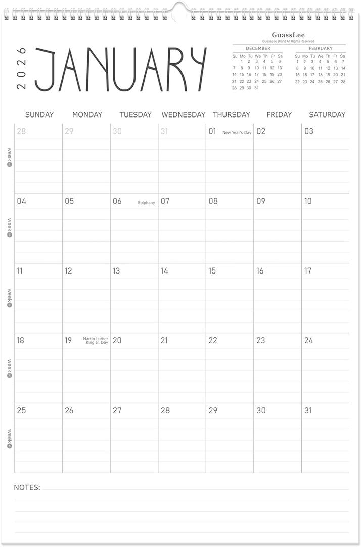 GuassLee Wall Calendar 2026 Large, 22" x 15" Hanging Wall Calendar 18-Month from Jan. 2026 to Jun. 2027, 2026-2027 Hanging Wall Planner with Spiral Binding for School Home Office Planning & Organizing