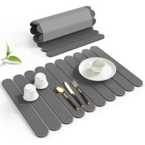 Large Stone Dish Drying Mat for Kitchen Counter, Quick Dry Diatomaceous Earth Stone Mat, Roll-Up Dish Mat for Dishes Bottles Cups, Super Absorbent & Non-Slip, 24"16",Grey (Gray)