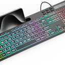 MARVO Large Print Backlit Keyboard, WK712 Wired Computer Keyboards with 7 Colors & 11 Modes Backlight, Tablet Phone Holder and Quiet Light Up Keys, Full-Size Gaming Keyboard for Windows, Mac