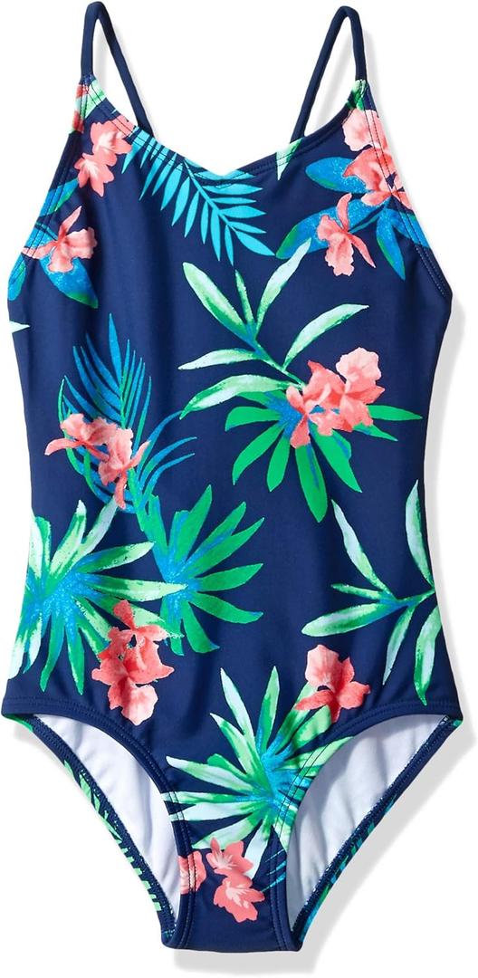 Kanu Surf Girls' Daisy Beach Sport One Piece Swimsuit (10, Leonie Floral Navy)