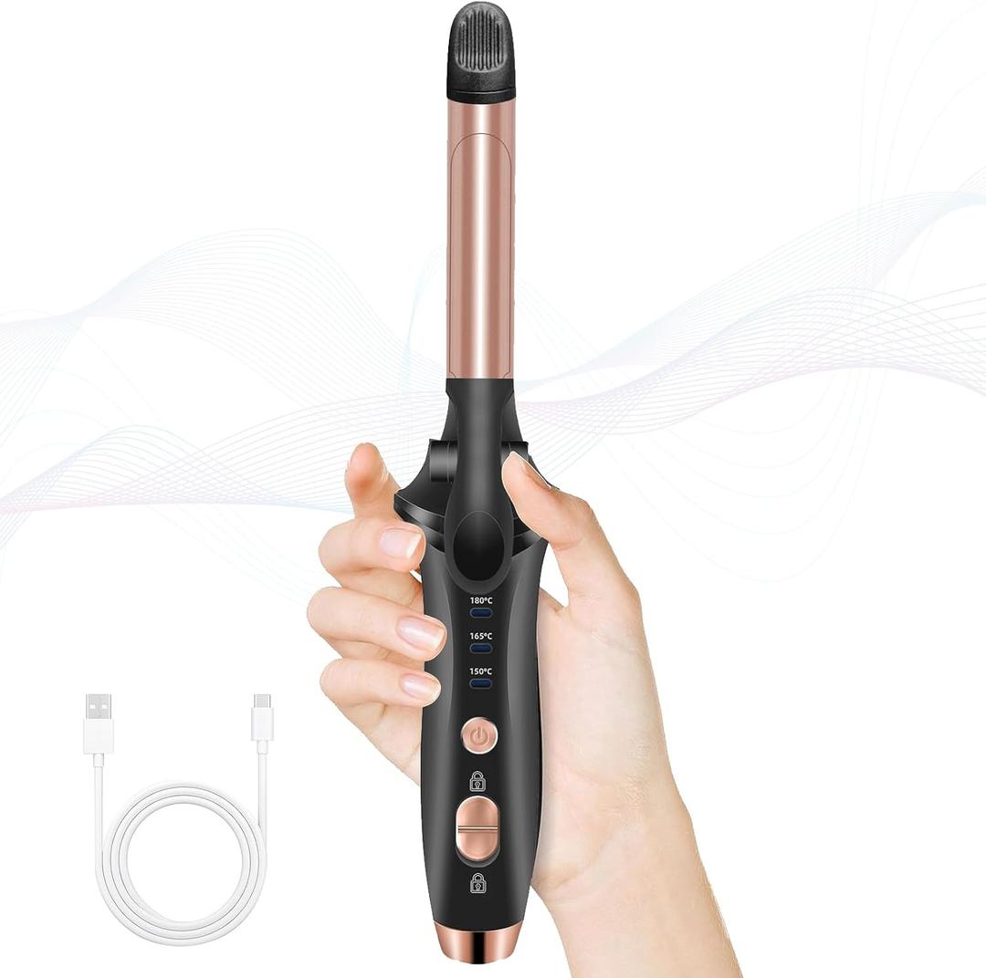 Cordless Curling Iron,4000 mAh Cordless Hair Curler,3 Temp Setting Mini Travel Battery Powered Curling Iron,2 in 1 Portable Hair Straightener and Curler