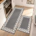 COSY HOMEER Washable Kitchen Rugs Sets of 2 Non-Slip Kitchen Mats,Grey, 20"x30" + 20"x48"