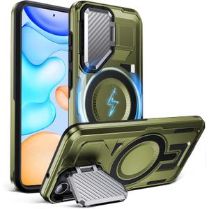DASFOND Shield Series for Samsung Galaxy S23 Case with Camera Stand Cover [Compatible with MagSafe] Full Military Shockproof Protection Heavy Duty Rugged Magnetic Phone Case Galaxy S23, Olive Green