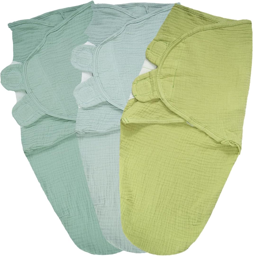 Organic Ultra Soft Muslin Baby Swaddles for Newborn Babies, 3-Pack Adjustable Infant Sleep Sack wrap (Vitality Style, 0-3 Months)