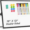 Dry Erase Magnetic White Board, 16" x 12" Black Framed Double-Sided Desktop Whiteboard with Stand, Portable Small Whiteboard Set for Drawing, Office, Home, School