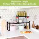 Across-Star Expandable Cabinet Shelf Organizer Rack, Stackable Kitchen Counter Storage Shelves Stand, Adjustable Height Pantry Shelf Spice Rack, 7.87''D*13-20''W*8.27''H, Black-2 Pack