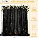 Ledido 1010ft Black Tulle Backdrop Curtains with Lights String - 300LED Fairy Lights Sheer Curtain Backdrop for Wedding Baby Shower Photo Shoot Birthday Party Decoration(2 Panels 510ft)Black